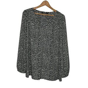 New Anthropologie Small S Doe & Rae Black White Leopard Smocked V-Neck Silky Top